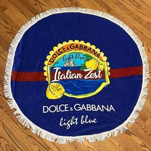 DOLCE & GABAANA light blue Round Beach Towel with Fringe L. vibrant blanket 🔥